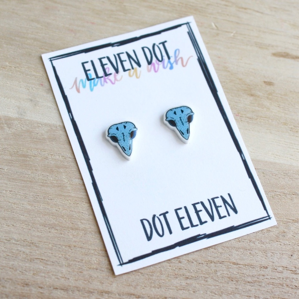 Baby Powder Blue Bird Skull Stud Post Earrings